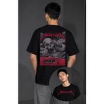 Fuddy Moda Unisex Metallica Salt Lake City Sırt Baskılı Bisiklet Yaka Tişört, Oversize Rock Band Temalı Tshirt - Siyah