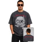 Fuddy Moda Unisex Metallica Skull Ense Baskılı Yıkamalı Tişört, Oversize Rock Band Temalı Retro Tshirt - Siyah