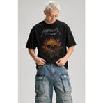 Fuddy Moda Unisex Metallica Summer Sh*t '94 Baskılı Tişört, Oversize Rock Band Temalı Bisiklet Yaka Tshirt - Siyah - 3XL