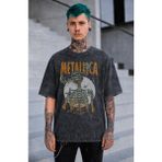 Fuddy Moda Unisex Metallica Until It Sleeps Baskılı Yıkamalı Tişört, Oversize Rock Band Temalı Retro Tshirt - Siyah - 2XL