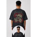 Fuddy Moda Unisex Metallica Vintage Sırt Baskılı Yıkamalı Tişört, Oversize Rock Band Temalı Vintage Tshirt - Siyah - XS