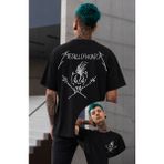 Fuddy Moda Unisex Metallifukinca Sırt Yazılı Bisiklet Yaka Tişört, Oversize Funny Metallica Baskılı Tshirt - Siyah - XS