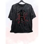Fuddy Moda Unisex Naruto 2 Vintage Tişört, Oversize Anime Baskılı Yıkamalı T-Shirt - Siyah
