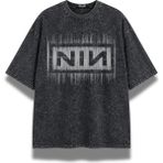 Fuddy Moda Unisex Nine Inch Nails Nın Baskılı Yıkamalı Tişört, Oversize Rock Band Temalı Vintage Tshirt - Siyah - XS