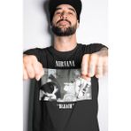 Fuddy Moda Unisex Nirvana Bleach Baskılı Tişört, Oversize Rock Band Kedi Temalı Bisiklet Yaka T-Shirt - Siyah - 3XL