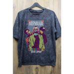 Fuddy Moda Unisex Nirvana Smells Like Baskılı Yıkamalı Tişört, Oversize Rock-Metal Baskılı Eskitme T-Shirt - Siyah
