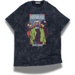 Fuddy Moda Unisex Nirvana Smells Like Baskılı Yıkamalı Tişört, Oversize Rock-Metal Baskılı Eskitme T-Shirt - XL - Siyah