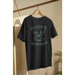 Fuddy Moda Unisex No Coffee No Workee Yazılı Tişört, Oversize Baby Yoda Temalı T-Shirt - Siyah - XS