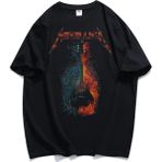 Fuddy Moda Unisex Oversize Gitarlı Metallica Baskılı Tişört, Rock-Metal Temalı T-Shirt - Siyah - XL