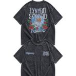 Fuddy Moda Unisex Oversize Lynyrd Skynyrd Freebird Rose And Eagle Sırt Baskılı Yıkamalı Vintage Tişört - Siyah - XL
