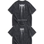 Fuddy Moda Unisex Oversize Marilyn Manson mm Logo Sırt Baskılı Yıkamalı Vintage Tişört - Siyah