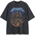 Fuddy Moda Unisex Oversize Metallica Creeping Death Baskılı Yıkamalı Rock Band Tişört - Siyah - XL