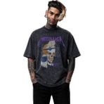 Fuddy Moda Unisex Oversize Metallica Damaged Justice Baskılı Yıkamalı Rock Band Temalı Tişört - Siyah