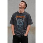 Fuddy Moda Unisex Oversize Metallica Rock'n Roll Işareti Baskılı Yıkamalı Tişört - Siyah