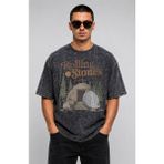 Fuddy Moda Unisex Oversize Rock Band Rolling Stones Baskılı Yıkamalı Vintage Tişört - Siyah - XL