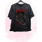Fuddy Moda Unisex Özel Tasarım Guts Berserk Retro Tişört, Oversize Anime Baskılı Yıkamalı T-Shirt - 4XL - Siyah
