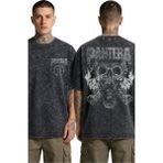 Fuddy Moda Unisex Pantera Logo Sırt Baskılı Yıkamalı Tişört, Oversize Rock Band Temalı Vintage Tshirt - Siyah - 4XL