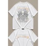 Fuddy Moda Unisex Pantera Vintage Sırt Baskılı Bisiklet Yaka Tişört, Oversize Rock Band Temalı Tshirt - Beyaz