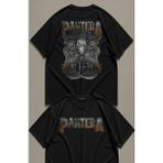 Fuddy Moda Unisex Pantera Vintage Sırt Baskılı Bisiklet Yaka Tişört, Oversize Rock Band Temalı Tshirt - Siyah - 3XL