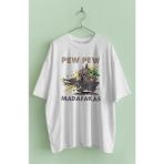 Fuddy Moda Unisex Pew Pew Masafakas Yazılı Tişört, Oversize Baby Yoda Temalı T-Shirt - Beyaz - 3XL