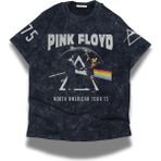 Fuddy Moda Unisex Pink Floyd 71 Logo Kol Baskılı Yıkamalı T-Shirt, Oversize Rock Band Temalı Vintage Tişört - Siyah