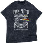 Fuddy Moda Unisex Pink Floyd Yazılı Yıkamalı Tişört, Oversize Rock-Metal Baskılı Vintage T-Shirt - Siyah