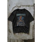 Fuddy Moda Unisex Power Travis Scott Baskılı Tişört, Oversize Rapper Temalı Bisiklet Yaka T-Shirt - Siyah - 2XL