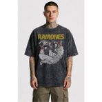 Fuddy Moda Unisex Ramones Members Baskılı Yıkamalı Tişört, Oversize Rock Band Temalı Vintage Tshirt - Siyah - 2XL