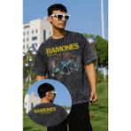Fuddy Moda Unisex Ramones Road To Run Ense Baskılı Yıkamalı Tişört, Oversize Rock Band Temalı Vintage Tshirt - Siyah - 2XL