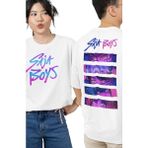 Fuddy Moda Unisex Sajaboys Members Sırt Baskılı Tişört, Oversize Kpop Dizi Temalı T-Shirt - Beyaz
