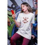 Fuddy Moda Unisex Sırt Baskılı Özel Tasarım Berserk Tişört, Oversize Anime Baskılı T-Shirt - 2XL - Beyaz