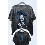 Fuddy Moda Unisex Sırt Baskılı Seishiro Nagi Vintage Tişört, Oversize Anime Baskılı Yıkamalı T-Shirt - XS - Siyah