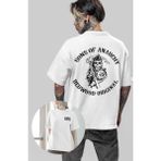 Fuddy Moda Unisex Sons Of Anarchy Sırt Baskılı Tişört, Oversize Soa Dizi Temalı T-Shirt - 3XL - Beyaz