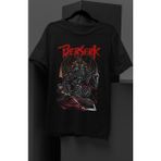 Fuddy Moda Unisex Special Design Guts Berserk Baskılı Tişört, Oversize Anime Baskılı T-Shirt - 2XL - Siyah