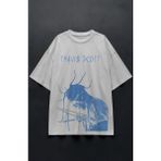 Fuddy Moda Unisex Utopia Blue Baskılı Tişört, Oversize Travis Scott Temalı Bisiklet Yaka T-Shirt - Beyaz