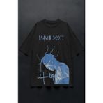 Fuddy Moda Unisex Utopia Blue Baskılı Tişört, Oversize Travis Scott Temalı Bisiklet Yaka T-Shirt - Siyah - 4XL