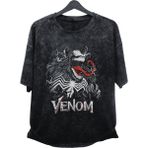 Fuddy Moda Unisex Vectorel Venom Baskılı Yıkamalı Tişört, Oversize Marvel Baskılı Vintage T-Shirt - XL - Siyah