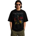 Fuddy Moda Unisex Vintage Iron Maiden Baskılı Bisiklet Yaka Tişört, Oversize Rock Band Temalı T-Shirt - Siyah - 4XL