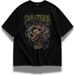 Fuddy Moda Unisex Vintage Tasarım Pantera Baskılı Bisiklet Yaka Tişört, Oversize Rock Band Temalı Tshirt - Siyah