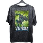 Fuddy Moda Unisex Yeşil Venom Baskılı Yıkamalı Tişört, Oversize Marvel Comics Baskılı Vintage T-Shirt - 2XL - Siyah