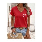 FUFLUNS MİNİK YARIM KALP BASKILI KADIN OVERSİZE V YAKA T-SHIRT