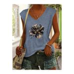 FUFLUNS SİYAH ÇİÇEK BASKILI KADIN OVERSİZE KOLSUZ T-SHIRT