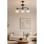 Fuji Modern Kabartma Camlı Dekoratif 3'lü Siyah Avize Salon Yatak Odası Mutfak Koridor