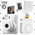 Fujifilm Instax mini 12 Beyaz Fotoğraf Makinesi-20'li Film-Çerçeve-Kare Albüm ve Deri Kılıf Seti