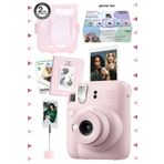 Fujifilm Instax mini 12 Pembe Fotoğraf Makinesi-10'lu Film-Kıskaçlı Stand-PVC Albüm ve Simli Pleksi Kılıf Set