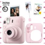 Fujifilm Instax mini 12 Pembe Fotoğraf Makinesi-20'li Film-Kıskaçlı Resim Standı ve Silikon Kılıf Seti
