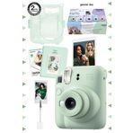 Fujifilm Instax Mini 12 Yeşil Fotoğraf Makinesi-10'lu Film-kıskaçlı Stand-pvc Albüm Ve Simli Pleksi Kılıf Set