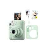 Fujifilm Instax mini 12 Yeşil Fotoğraf Makinesi-20'li Film-Kıskaçlı Resim Standı ve Silikon Kılıf Seti