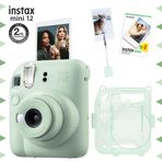 Fujifilm Instax mini 12 Yeşil Fotoğraf Makinesi-20'li Film-Kıskaçlı Resim Standı ve Simli Pleksi Kılıf Seti
