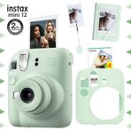 Fujifilm Instax Mini 12 Yeşil Fotoğraf Makinesi 20'li Film Kıskaçlı Stand Mini Albüm ve Silikon Kılıf Seti